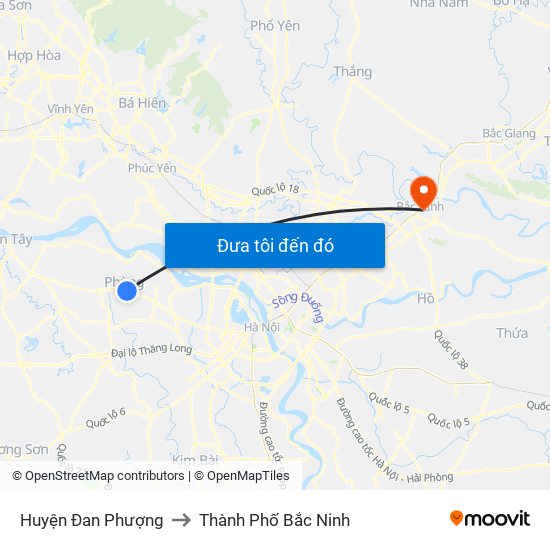 Huyện Đan Phượng to Thành Phố Bắc Ninh map