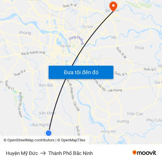 Huyện Mỹ Đức to Thành Phố Bắc Ninh map