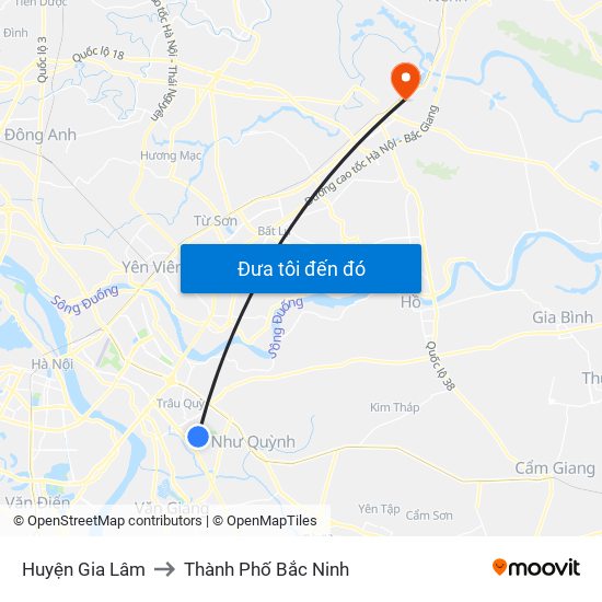 Huyện Gia Lâm to Thành Phố Bắc Ninh map