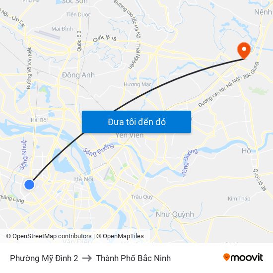 Phường Mỹ Đình 2 to Thành Phố Bắc Ninh map