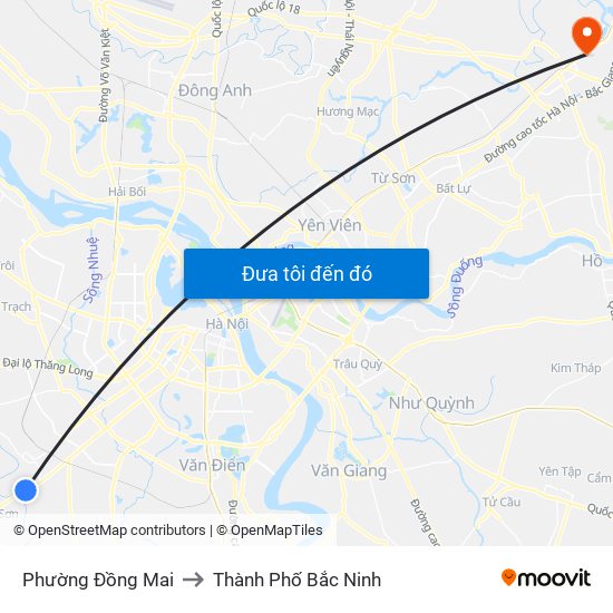 Phường Đồng Mai to Thành Phố Bắc Ninh map