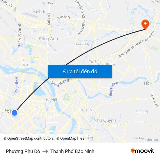 Phường Phú Đô to Thành Phố Bắc Ninh map