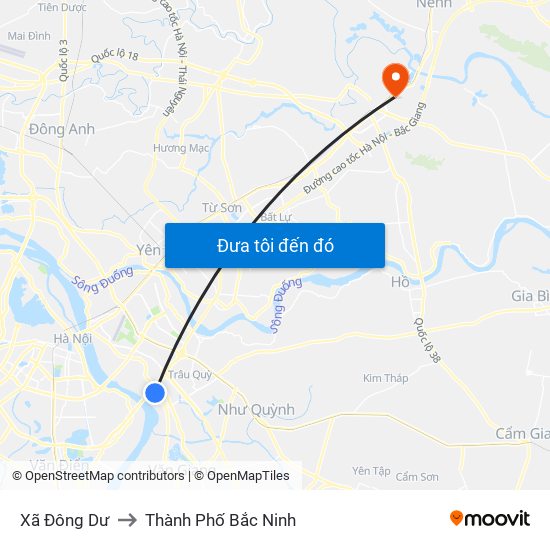 Xã Đông Dư to Thành Phố Bắc Ninh map