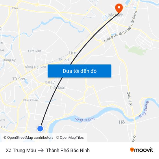 Xã Trung Mầu to Thành Phố Bắc Ninh map