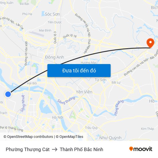 Phường Thượng Cát to Thành Phố Bắc Ninh map