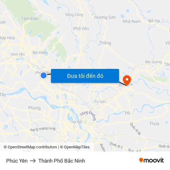 Phúc Yên to Thành Phố Bắc Ninh map