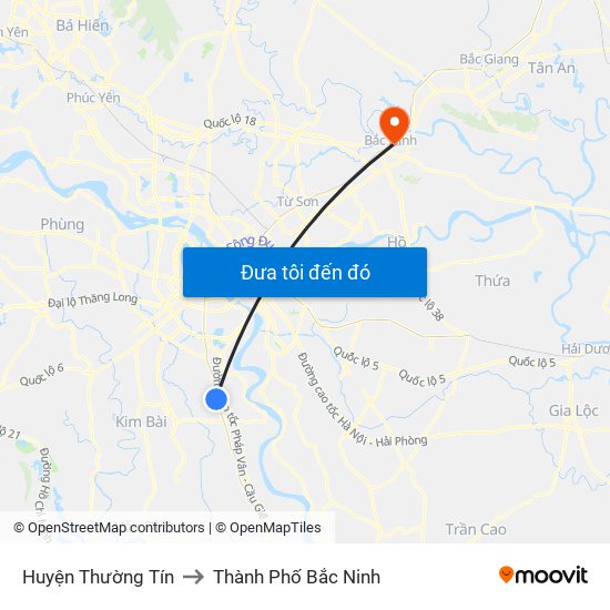Huyện Thường Tín to Thành Phố Bắc Ninh map