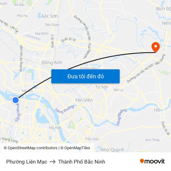 Phường Liên Mạc to Thành Phố Bắc Ninh map