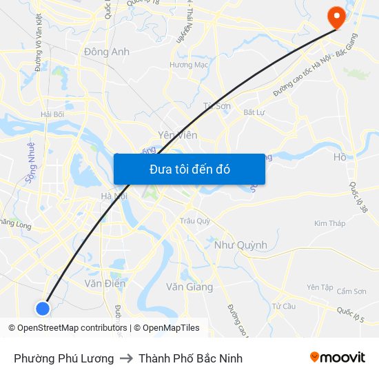 Phường Phú Lương to Thành Phố Bắc Ninh map