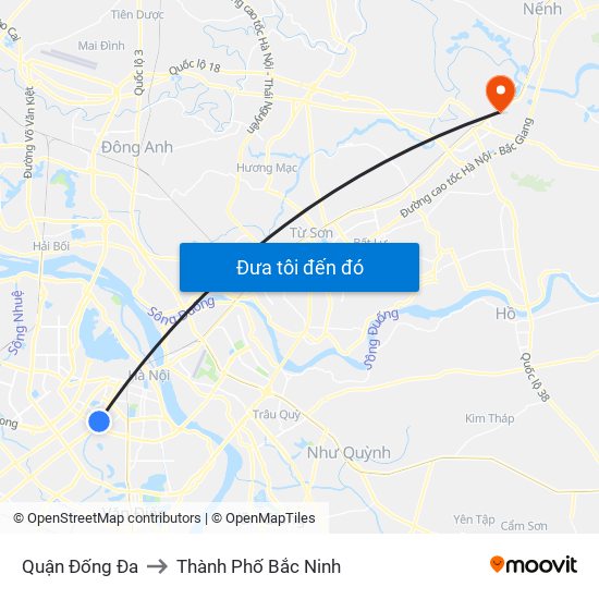 Quận Đống Đa to Thành Phố Bắc Ninh map