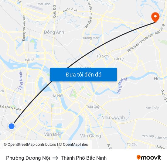 Phường Dương Nội to Thành Phố Bắc Ninh map