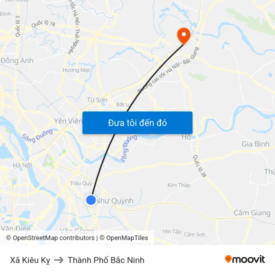 Xã Kiêu Kỵ to Thành Phố Bắc Ninh map