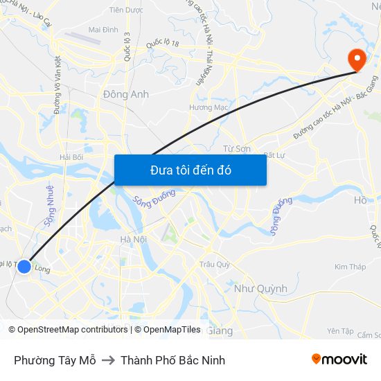 Phường Tây Mỗ to Thành Phố Bắc Ninh map