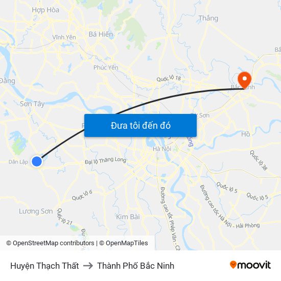 Huyện Thạch Thất to Thành Phố Bắc Ninh map