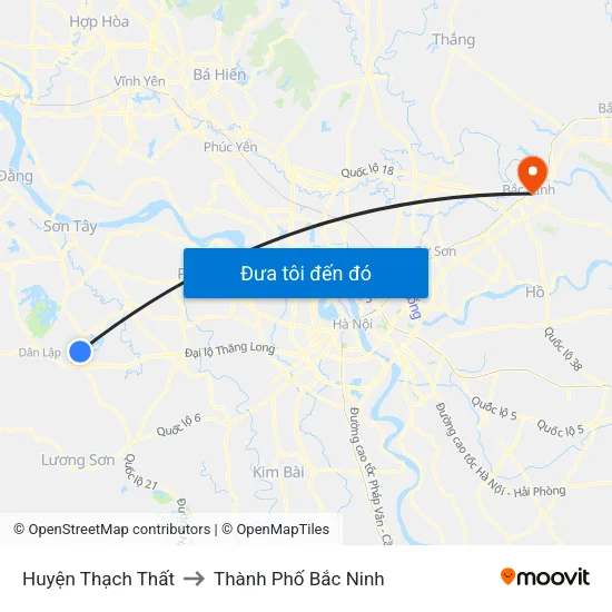 Huyện Thạch Thất to Thành Phố Bắc Ninh map