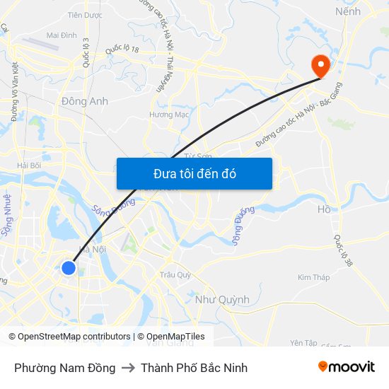 Phường Nam Đồng to Thành Phố Bắc Ninh map