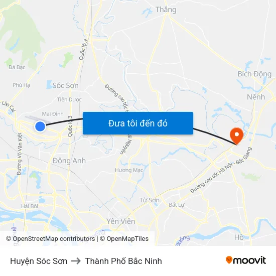 Huyện Sóc Sơn to Thành Phố Bắc Ninh map