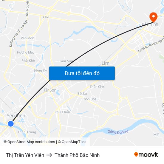 Thị Trấn Yên Viên to Thành Phố Bắc Ninh map