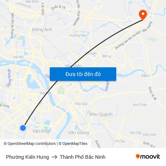 Phường Kiến Hưng to Thành Phố Bắc Ninh map