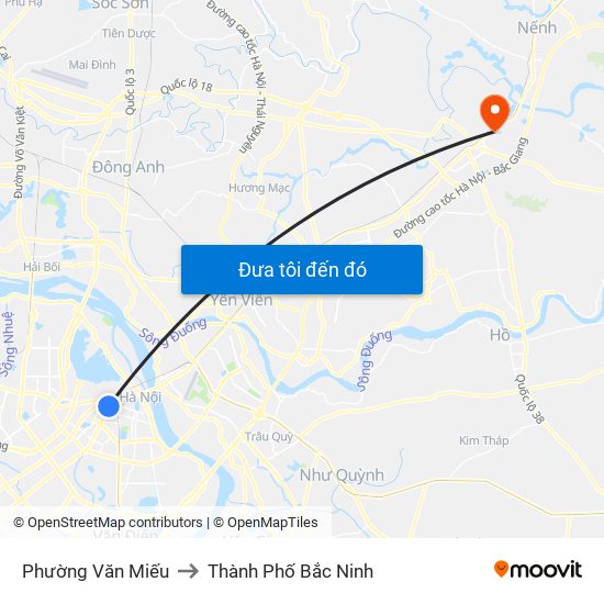 Phường Văn Miếu to Thành Phố Bắc Ninh map