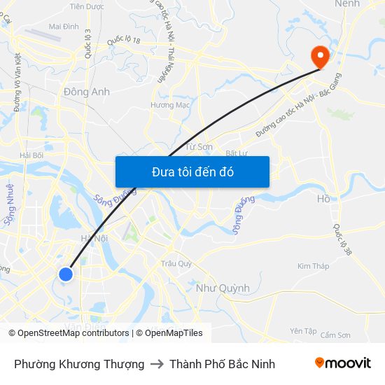 Phường Khương Thượng to Thành Phố Bắc Ninh map