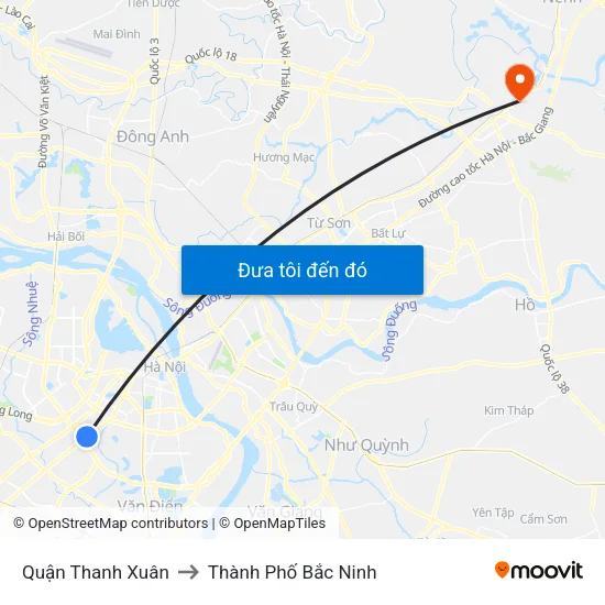 Quận Thanh Xuân to Thành Phố Bắc Ninh map