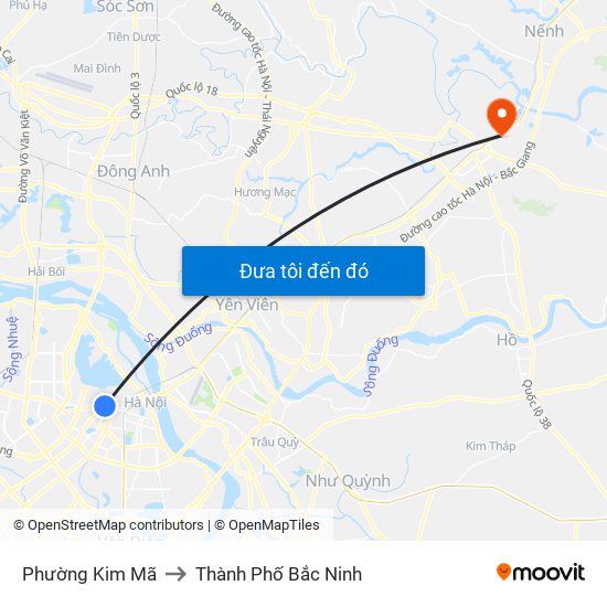 Phường Kim Mã to Thành Phố Bắc Ninh map