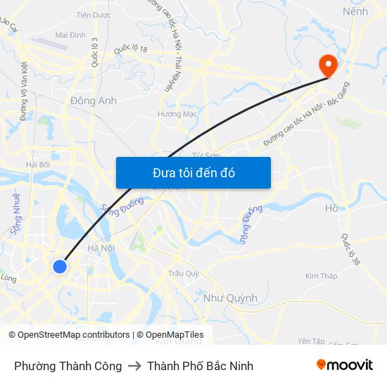 Phường Thành Công to Thành Phố Bắc Ninh map