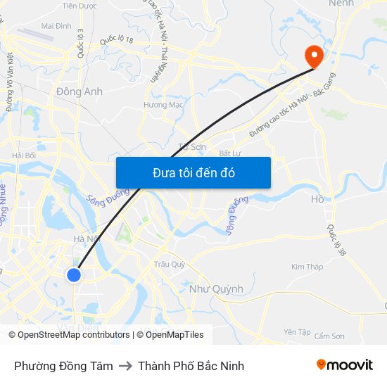 Phường Đồng Tâm to Thành Phố Bắc Ninh map