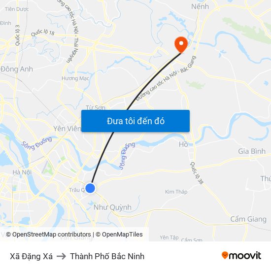 Xã Đặng Xá to Thành Phố Bắc Ninh map