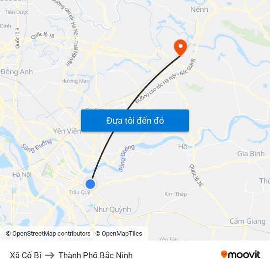 Xã Cổ Bi to Thành Phố Bắc Ninh map