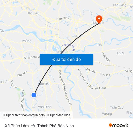 Xã Phúc Lâm to Thành Phố Bắc Ninh map