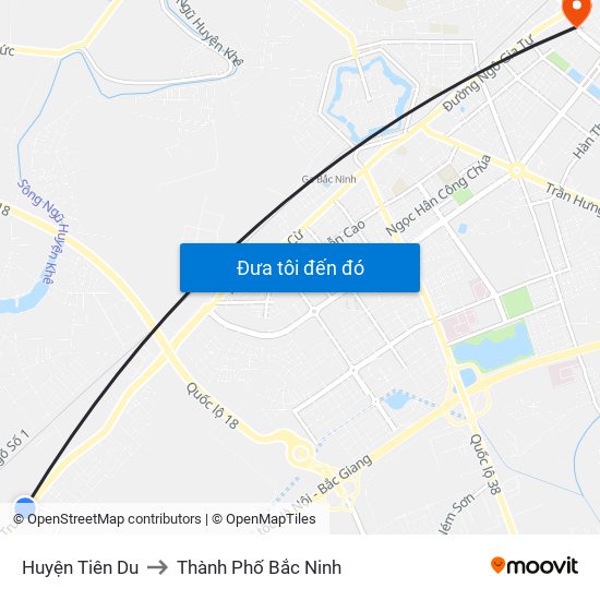 Huyện Tiên Du to Thành Phố Bắc Ninh map