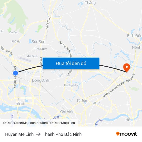 Huyện Mê Linh to Thành Phố Bắc Ninh map