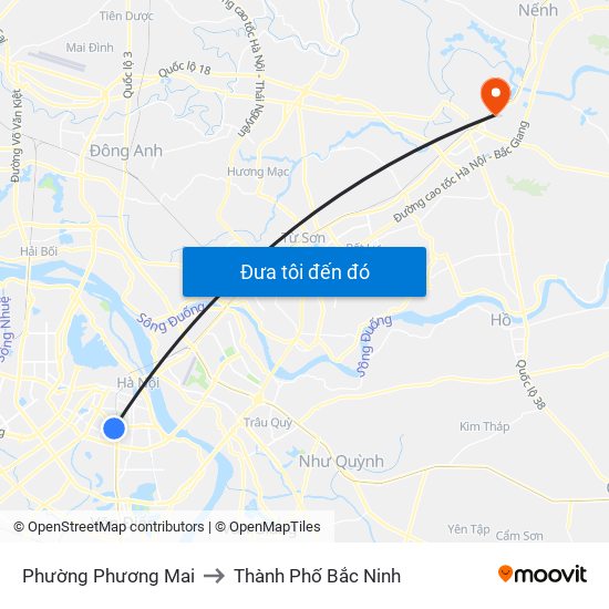 Phường Phương Mai to Thành Phố Bắc Ninh map
