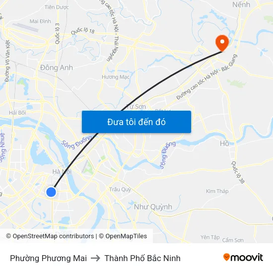 Phường Phương Mai to Thành Phố Bắc Ninh map