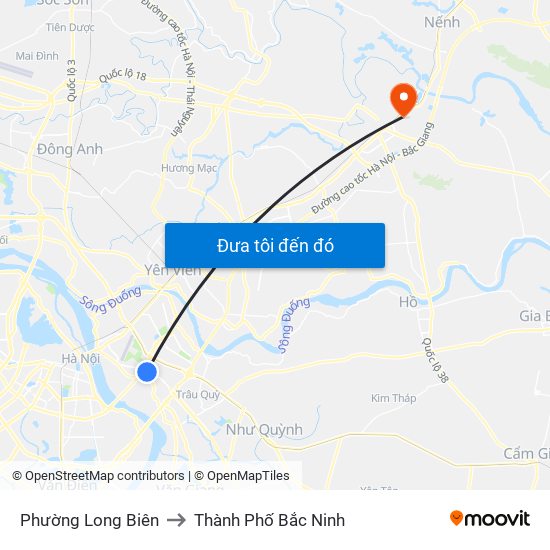 Phường Long Biên to Thành Phố Bắc Ninh map