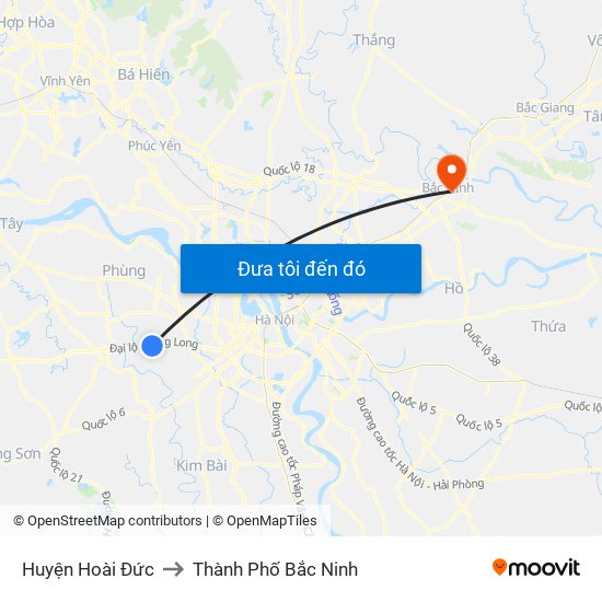 Huyện Hoài Đức to Thành Phố Bắc Ninh map