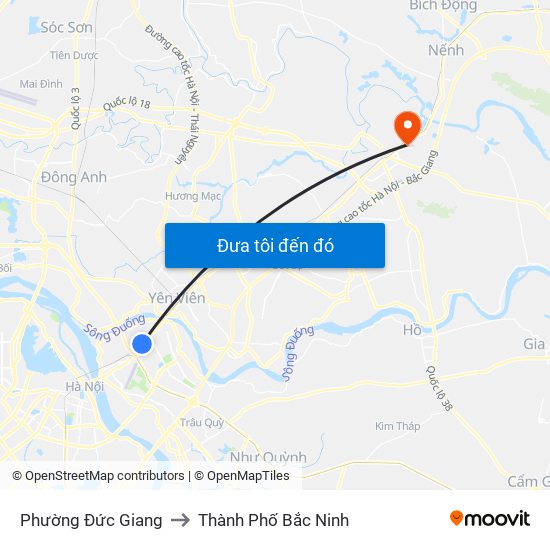 Phường Đức Giang to Thành Phố Bắc Ninh map