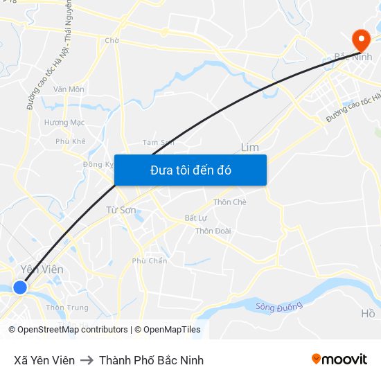 Xã Yên Viên to Thành Phố Bắc Ninh map