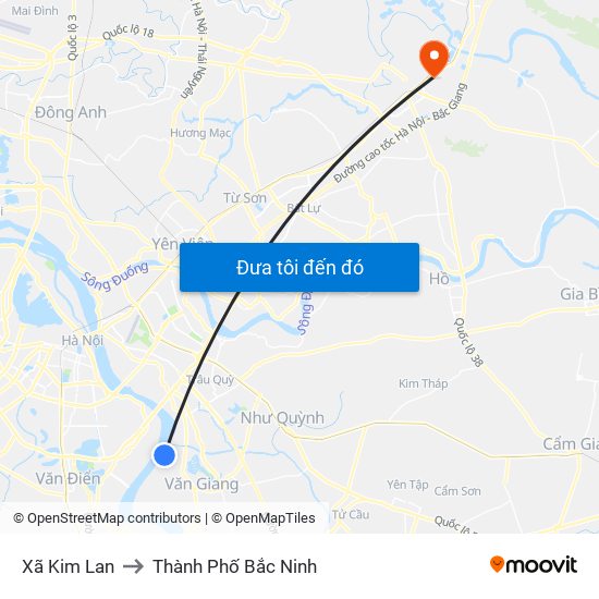 Xã Kim Lan to Thành Phố Bắc Ninh map