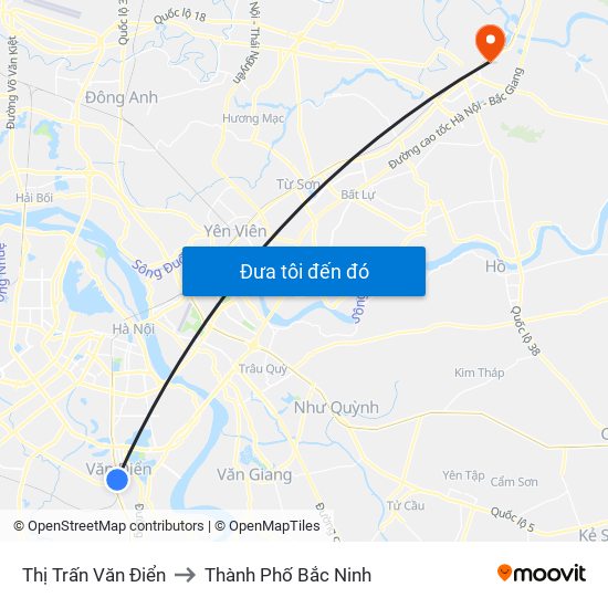 Thị Trấn Văn Điển to Thành Phố Bắc Ninh map