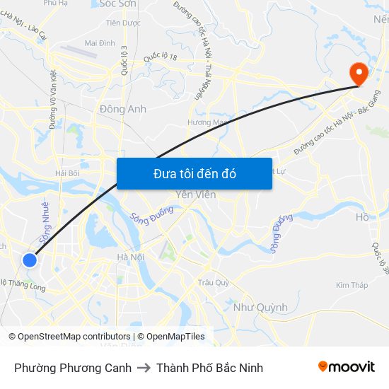 Phường Phương Canh to Thành Phố Bắc Ninh map