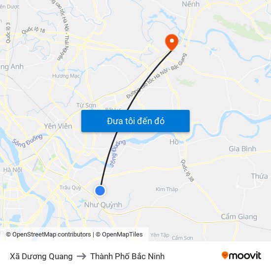 Xã Dương Quang to Thành Phố Bắc Ninh map