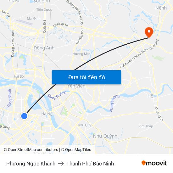 Phường Ngọc Khánh to Thành Phố Bắc Ninh map