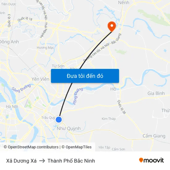 Xã Dương Xá to Thành Phố Bắc Ninh map