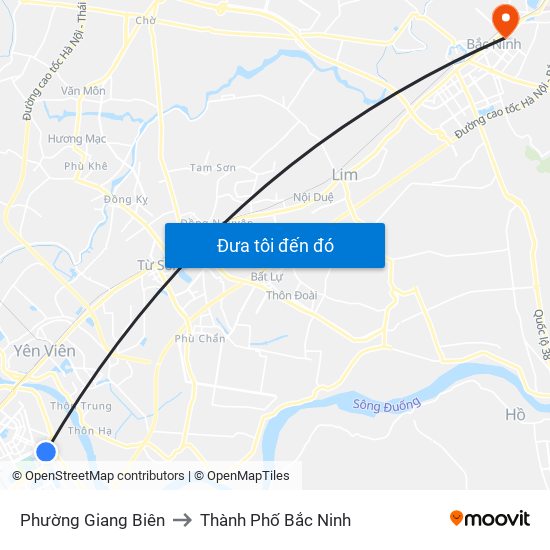 Phường Giang Biên to Thành Phố Bắc Ninh map