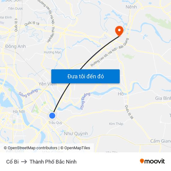 Cổ Bi to Thành Phố Bắc Ninh map