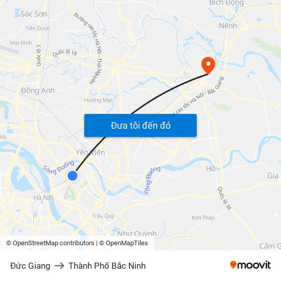 Đức Giang to Thành Phố Bắc Ninh map
