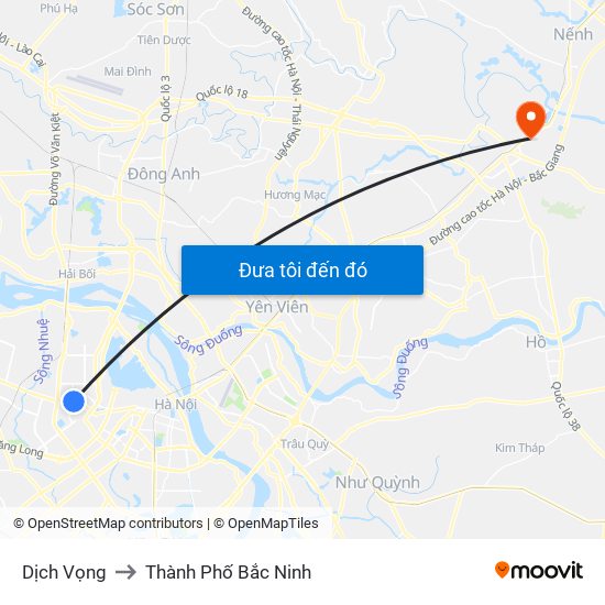 Dịch Vọng to Thành Phố Bắc Ninh map